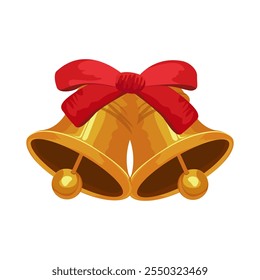 Christmas bells with red ribbon on white background Christmas symbol, winter holiday. Vector illustration for banners, cards, flyers, wallpapers in social networks