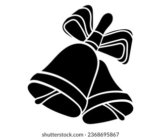 Christmas bells with ribbon bow silhouette vector illustration. Isolated on white background