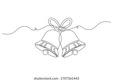 Christmas bells and ribbon continuous single line art