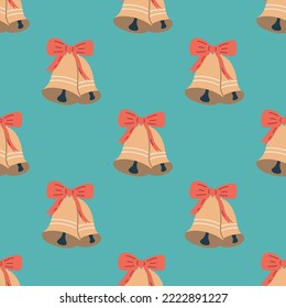 Christmas bells seamless pattern. Christmas collection. Flat vector illustration of a unicorn heart