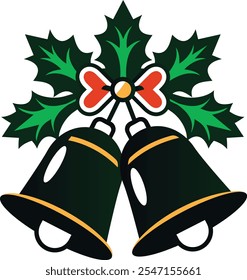 Christmas bells silhouette icon vector. Christmas holiday decoration garland of merry jingle bells on the rope.