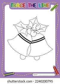 Christmas bells. Tracing line worksheet for kids.
