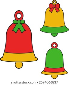 Christmas bells vector, Bells collection design, Holiday decoration art  symbols