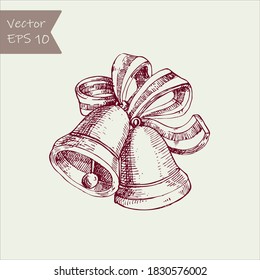 Christmas bells. Vector hand drawing illustration. Vintage engraved style.
