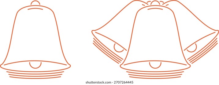 Christmas bells, vector icons of bells with thin outlines