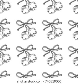 Christmas bells. Vector seamless pattern with hand drawn symbols of New Year. Winter holiday texture