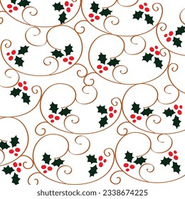 Christmas Berries Pattern For Christmas Card, Gift Bag or Box Design