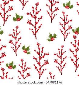Christmas berry flower vector seamless pattern.