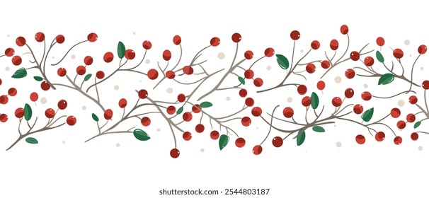 Navidades de Anuncio Horizontal de baya. Holly, ramitas de pino, bayas rojas. Diseño de la naturaleza del invierno, Ilustración vectorial. 