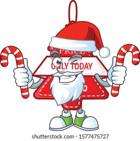 Christmas best price tag Cartoon character in Santa with candy