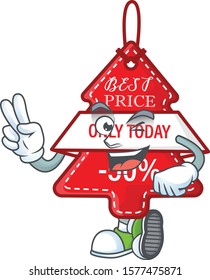 Christmas best price tag Character cartoon style with two fingers