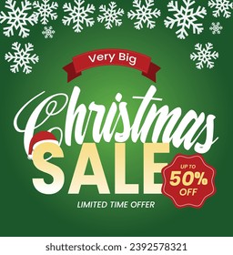 Christmas best sale special offer up to 50% off. Shop now. This weekend only. New Year Great Deals. Enjoy Merry Christmas discount, noel, Xmas, End of season. Retail Flyer, Poster. Green background.
