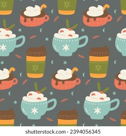 Christmas Beverages Background Seamless Pattern