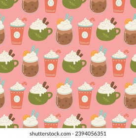 Christmas Beverages Background Seamless Pattern