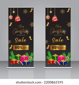 Christmas big sale holidays roll up brochure banner design template, abstract background, pull up design, modern x-banner and flag-banner.