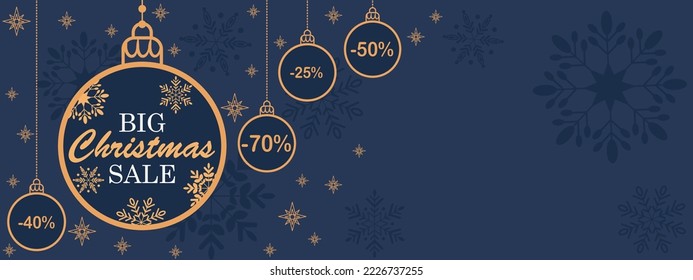 Christmas big sale horizontal blue banner, template, border for commerce, promotion and advertising