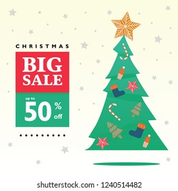 Christmas Big Sale Poster Environment Pine Tree Illustration