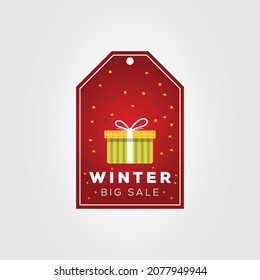 Christmas big sale price or greeting with gift box on red background vector illustration design