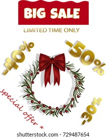 Christmas big sale. Promotional add design template. Limited time only. Special offer. Beautiful design template. Vector.