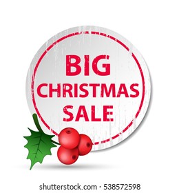Christmas big sale red badge label in grunge style, vector sticker.