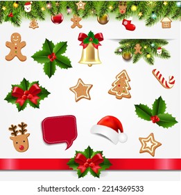 Christmas Big Set White Background With Gradient Mesh, Vector Illustration