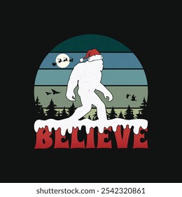 Christmas Bigfoot Retro T Shirt Design.