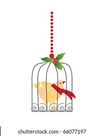 christmas bird in a cage design illustration
