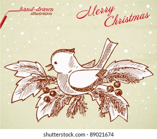 christmas bird - hand-drawn christmas illustration