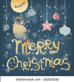 Christmas bird in the night winter city