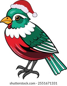 Christmas Bird With Santa Hat ,