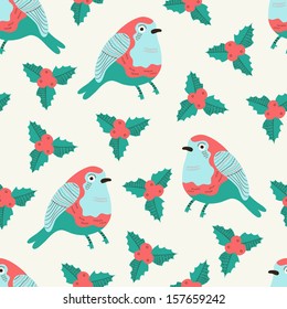 christmas bird seamless pattern