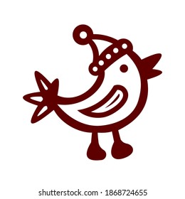 Christmas bird vector. Bird with a Christmas hat. on a white background