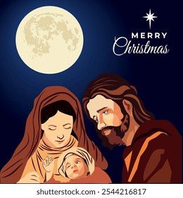 Christmas Birth of Jesus, Virgin Mary And Saint Joseph. Blessed Virgin with the infant Jesus in her arms. Nativity, Christmas illustration. All layers are single for any coustomization . vector Eps 10