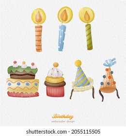 Christmas Birthday cake watercolor illustration, with a paper background. For design, prints, fabric, or background. Christmas element vector.