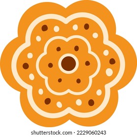 Christmas or Birthday celebration gingerbread cake and sweet traditional design cartoon style vector illustration, icon isolated on white.