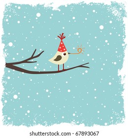 Christmas, Birthday or New Year postcard with bird