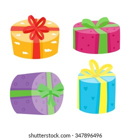 Christmas or birthday presents collection. Vector illustration of cartoon gifts in bag isolated on white