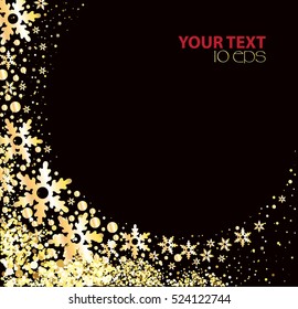 Christmas black background with gold snowflakes