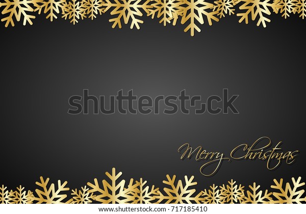 Christmas Black Background Lined Golden Snowflakes Stock Vector 