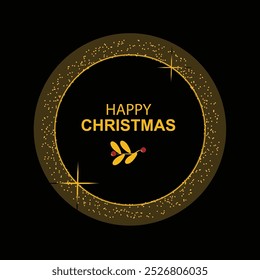 Christmas black background with realistic decoration round ring from golden glitter. Merry Christmas Greeting card. Happy new year. Festive bright design. Xmas Holiday poster. vector illustration