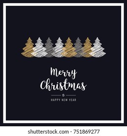 christmas black frame card trees scribble drawing greeting