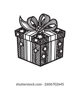 christmas black gift box line art
