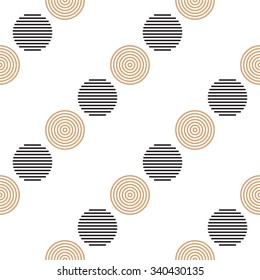Christmas black and gold pattern consisting of circles in a linear fashion