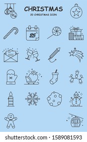 Christmas black line vector icon. Set of icons.