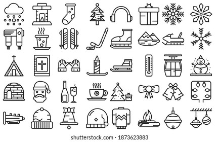 Christmas black outline icon set. Winter holiday collection, snow, gloves, sled, bible, santa and others. symbols for mobile apps, UI or UX kit and applications, EPS 10 ready convert to SVG svg