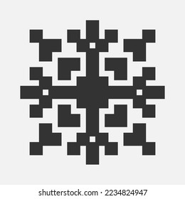 Christmas black pixel snowflake. Flat style. The winter design element is isolated on a white background. Vector New Year's illustration.