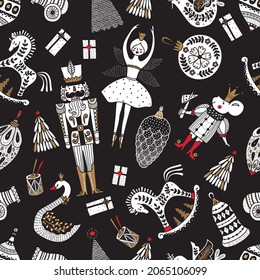 Christmas black vector seamless Nutcracker pattern.  Seamless pattern can be used for wallpaper, pattern fills, web page background, surface textures.