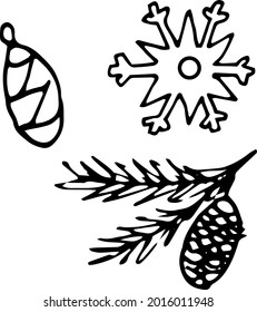 Christmas black and white decorations doodle illustration