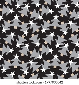 Christmas Black and White Holiday seamless pattern background for website graphics, fashion textiles