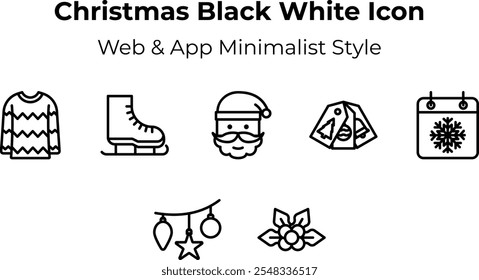 Christmas Black White Icon for end of the year icon | minimalist and simple style